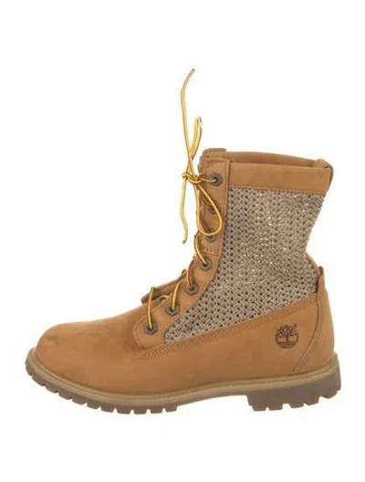 Pre-owned Timberland Leather Colorblock Pattern Combat Boots In Brown