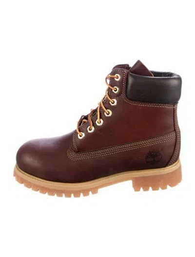 Pre-owned Timberland Leather Colorblock Pattern Combat Boots In Burgundy