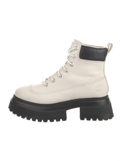 Pre-owned Timberland Leather Colorblock Pattern Combat Boots In Neutral