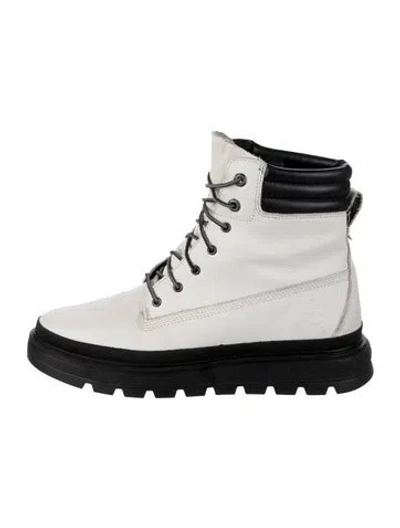 Pre-owned Timberland Leather Colorblock Pattern Lace-up Boots In White