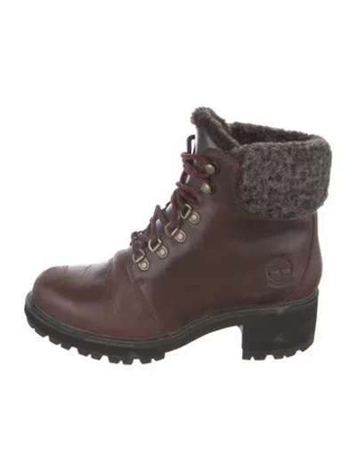 Pre-owned Timberland Leather Combat Boots In Burgundy