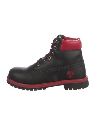 Pre-owned Timberland Leather Graphic Print Combat Boots In Black