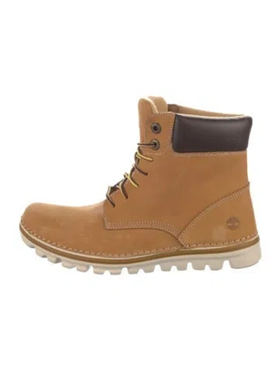 Pre-owned Timberland Leather Leather Trim Embellishment Lace-up Boots In Neutral