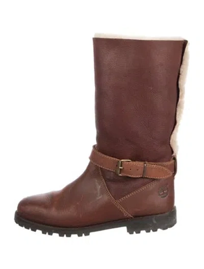 Pre-owned Timberland Leather Moto Boots In Brown