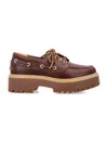 Timberland Leather Platform Boat Shoes In Burgundy