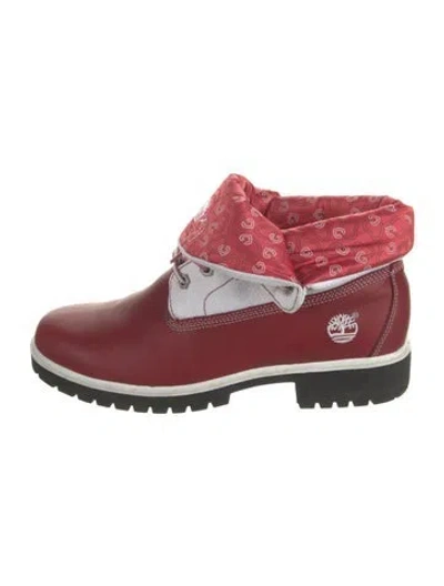 Pre-owned Timberland Leather Printed Lace-up Boots In Red