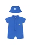Timberland Light Blue Romper Set For Baby Boy With Tree In Light Blue
