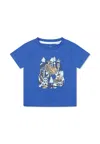 Timberland Light Blue T-shirt For Baby Boy With Logo And Shoe Print In Light Blue