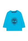 Timberland Light Blue T-shirt For Baby Boy With Tree Print In Blue