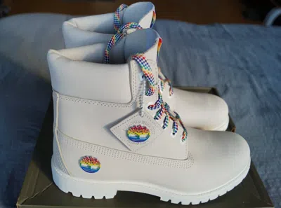 Pre-owned Timberland (limited Edition)  Mens 'pride Month' Premium 6-inch Boots Sz 8.5-11us In White