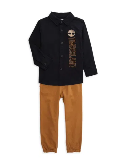 Timberland Babies' Little Boy's 2-piece Button Down Shirt & Pant Set In Navy Tan