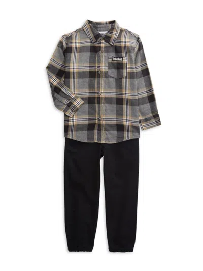 Timberland Babies' Little Boy's 2-piece Plaid Shirt & Pants Set In Black Grey Multi