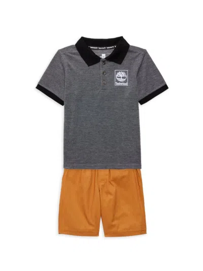 Timberland Kids' Little Boy's 2-piece Polo & Shorts Set In Grey Orange