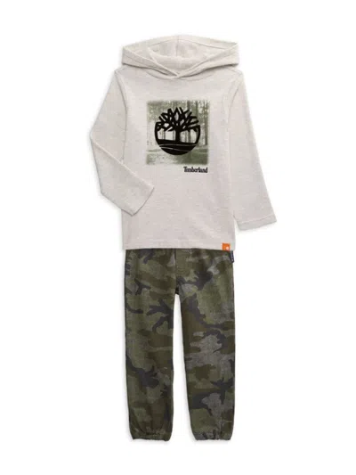 Timberland Babies' Little Boy's 2-piece Sweatshirt & Camo Pants Set In Grey