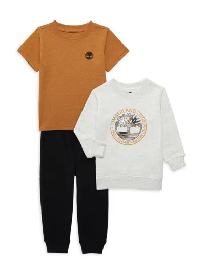 Timberland Kids' Little Boy's 3-piece Logo Tee, Sweatshirt & Joggers Set In Orange