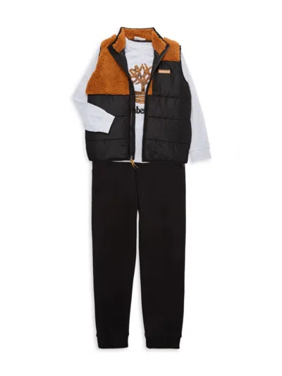 Timberland Kids' Little Boy's 3-piece Vest, Tee & Joggers Set In Black