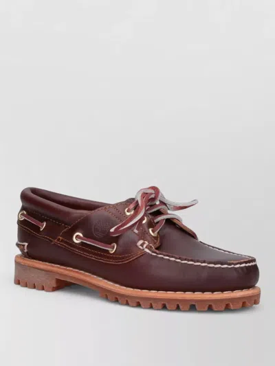 Timberland Loafers Eyelet Accents Moc Toe Rubber Sole In Brown