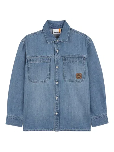 Timberland Kids' Logo Denim Shirt In Blue