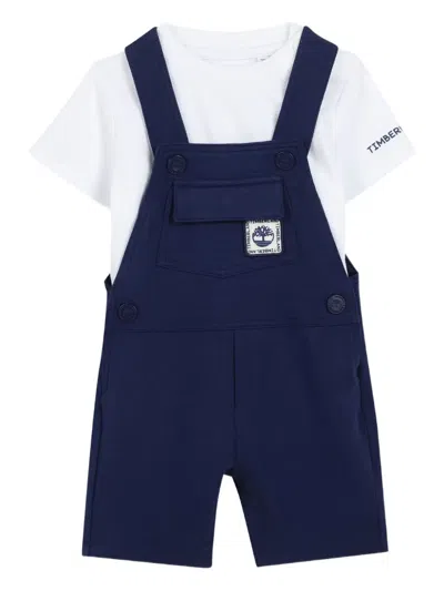 Timberland Babies' Logo-detail Dungarees T-shirt (set Of Two) In Blue
