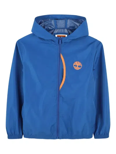 Timberland Logo-detail Hooded Rainwear Jacket In Blue