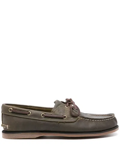 Timberland Logo-embossed Leather Boat Shoes In Green