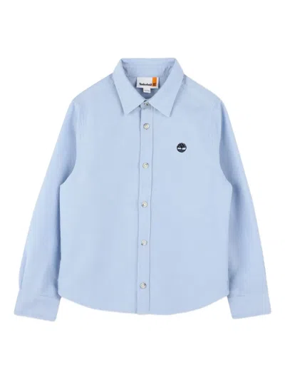 Timberland Kids' Logo-embroidered Cotton Shirt In Blue