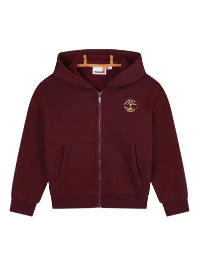 Timberland Logo-embroidered Hoodie In Burgundy