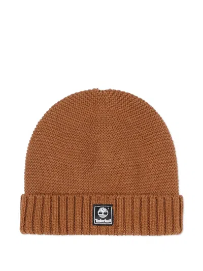 Timberland Babies' Logo-patch Beanie Hat In Brown