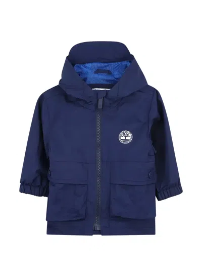 Timberland Babies' Logo-patch Hooded Raincoat In Blue