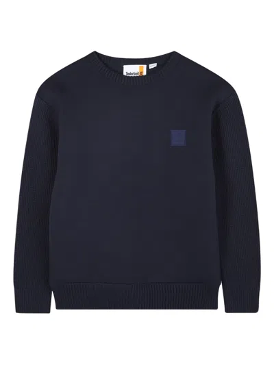 Timberland Logo-plaque Crew-neck Sweater In Blue