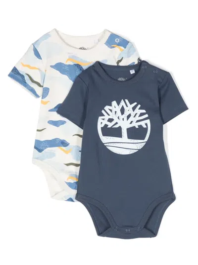Timberland Babies' Logo-print Cotton Body (set Of Two) In Blue