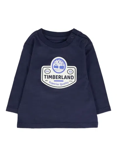 Timberland Babies' Logo-print Long-sleeve T-shirt In Blue