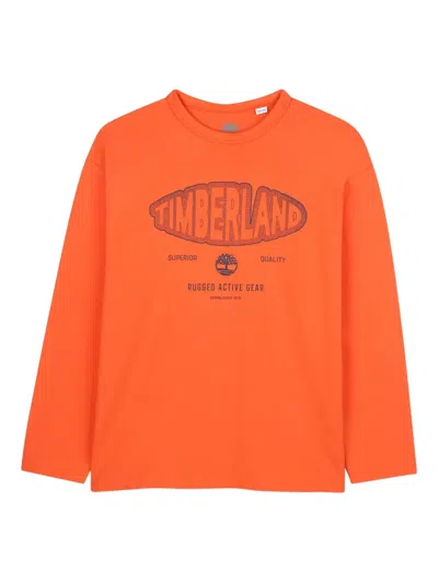 Timberland Kids' Logo-print Long-sleeve T-shirt In Orange