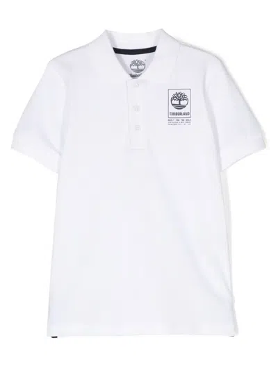 Timberland Poloshirt Mit Logo-print In Weiss