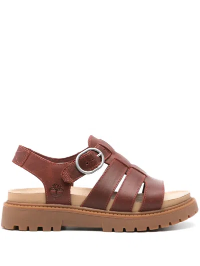 Timberland Logo-debossed Leather Sandals In Rot