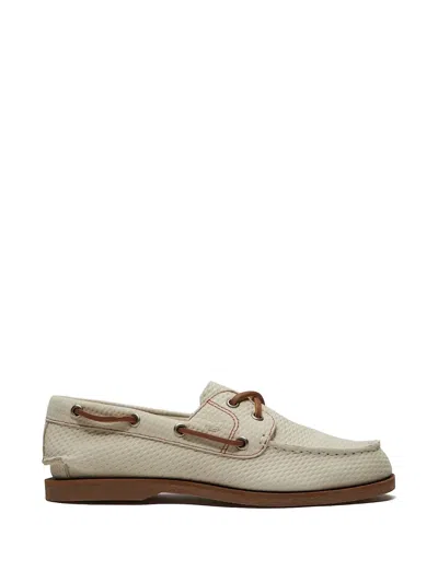 Timberland Logo-detail Leather Boat Shoes In Gray