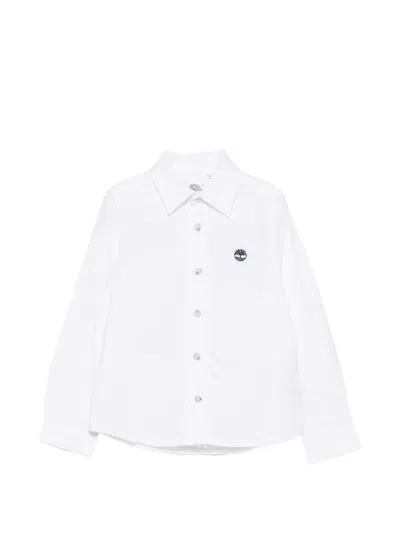 Timberland Kids' Logo-embroidered Button-down Shirt In White