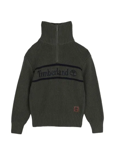 Timberland Kids' Logo-embroidered Ribbed-knit Sweater In Green
