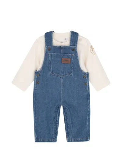 Timberland Babies' Logo-patch Denim Dungarees And T-shirt Set In Blue