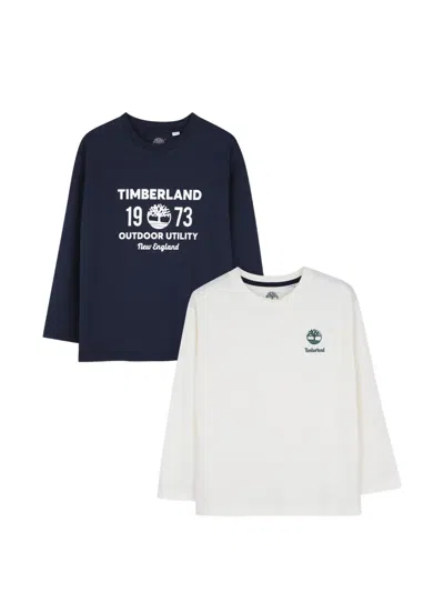 Timberland Kids' Logo-print Long-sleeve T-shirts (pack Of Two) In Neutral
