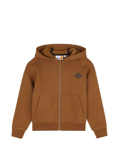 Timberland Kids' Logo-print Zip-up Hoodie In Brown