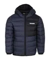 Timberland Blue Down Jacket For Boy With Logo In Black