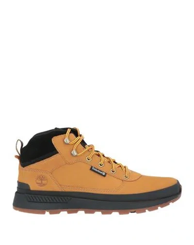 Timberland Man Ankle Boots Camel Size 9.5 Leather, Textile Fibers In Multi