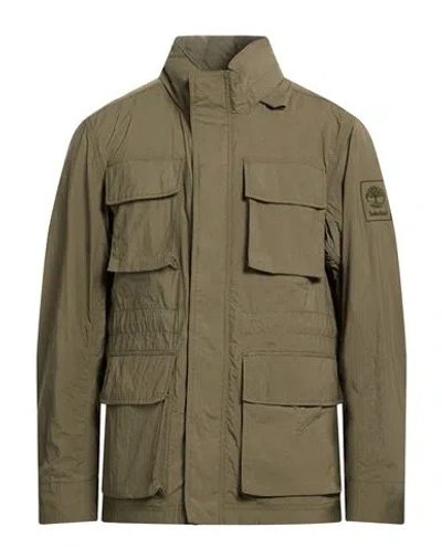 Timberland Man Jacket Military Green Size L Nylon, Polyurethane In Multi