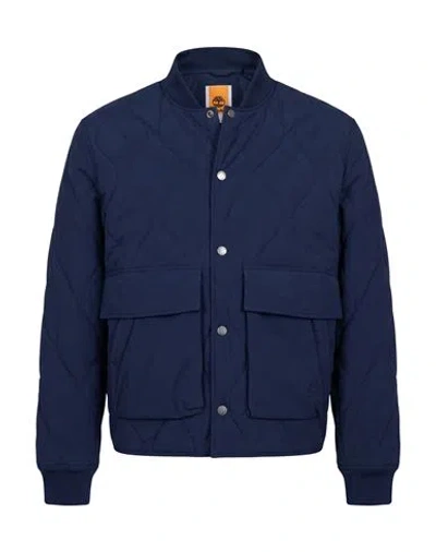 Timberland Man Puffer Navy Size S Cotton, Nylon In Blue