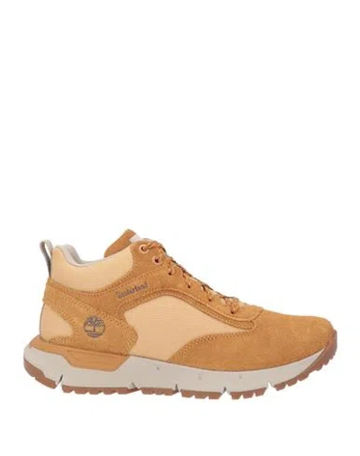 Timberland Man Sneakers Camel Size 8 Leather, Textile Fibers In Orange