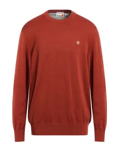 Timberland Man Sweater Rust Size Xxl Cotton In Burgundy