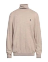 Timberland Man Turtleneck Beige Size Xxl Merino Wool In Beige