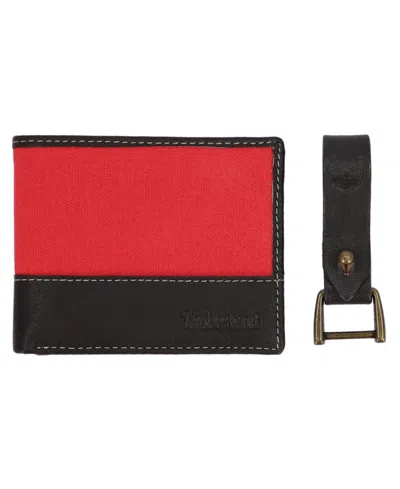Timberland Men's Canvas Leather Wallet With Bottle Opener In Orange