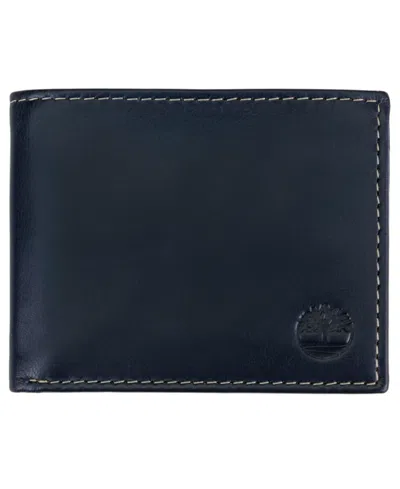 Timberland Men's Cloudy Passcase Leather Wallet In Blue